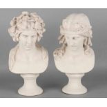 Two old marble busts. One time Italy 'Jilettanti'. One time Art Studio England. Dimensions: 31 - 32