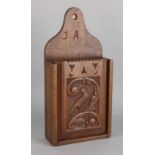 Oak wood school bag with bird in roccaille decor. 20th century. To old example. Dimensions: 39 x 19