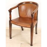 Oak desk desk chair with brown leather. About 1920. Dimensions: 81 x 53 x 60 cm. In good condition.