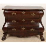 Wortelnoten double-bent Dutch baroque chest of drawers, with claws and brass fittings. About 1920.