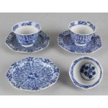 Three Chinese porcelain cup + dishes with parsley decor. 19th century. Octagonal (Three chips).