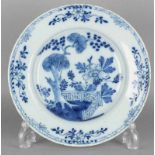 Delft ceramic plate with chinoiserie decor (labeled) (edge ​​glaze damage). 18th century. Size: ø