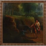 Unclear. 19th century. 'Two riders in landscape'. (Hole in canvas). Oil paint on linen. Dimensions: