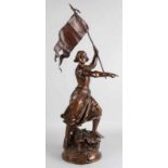 Large antique french bronze figure by A. Gaudez. 1845 - 1902. Representative Jeanne D'Arc with