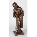 Ancient French bronze figure. 'Au clar de la lune. Pierrot with mandolin, signed Bouret, Eutrope