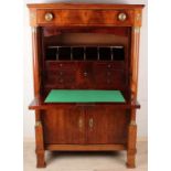 Beautiful mahogany Empire secretary with full columns, brass capitals and brass fittings, inner