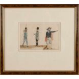 Aquarel with three figures (soldier) (watermark), 18th-19th century. In reasonable / good