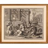 Great antique engraving Par N. Poussin a Rome a Paris Chez Vallet. Engraving du Roy, Rue St.