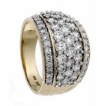 Yellow gold ring, 585/000, wide model with 51 diamonds total about 2.09 crt W / VS-SI ø57 approx 7.
