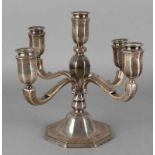 Silver candlestick, 830/000, 5 lights, in Louis XIV style on an 8-sided profiled foot. With a