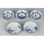 Five-course Chinese porcelain dishes, 18th-19th century. Three times 18th century, with soots (one