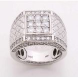 Beautiful white gold men's ring with brilliants, 585/000. Wide white gold ring with a square