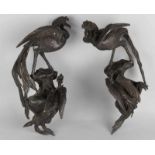 Two bronze paradise birds with wall mountings. 19th century. China or Japan. Size: 37 - 40 cm. In