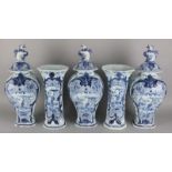 Antique Dutch five-piece Delft blue ceramic cabinet, 18th-19th century. Marked AR or APK, Chinese