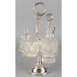 Five-piece crystal table set with diamond slice consisting of oil and vinegar carafe, mustard pot,