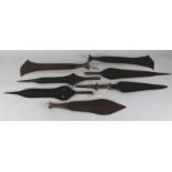 Three old African spears without a spearhead. 20th century. And eight African spearheads. One time