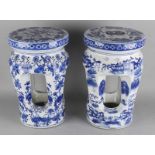 Two Chinese porcelain hockers. Open-minded, with floral and landscape decors. 20th century.