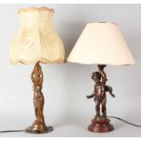Two old metal metallic lamps with figures. 20th century. Size: 50-55 cm.In reasonable / good