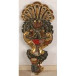 Large wood-plated gilt Italian wall candle holder. Second half 20th century. Dimension: 73 cm. In