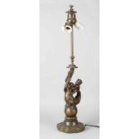 Antique Bronze Table Lamp with Mermaid, Three-Lights with Porcelain Fittings. Approx. 1920.