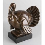 Art Deco-style bronze turkey on black marble basement. 21st century. Signed Francois Pompon. Size: