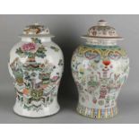 Two large old / antique porcelain lid pots. One-time baluster-shaped, 19th century with vases decor