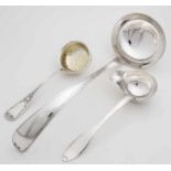 Silver soup, sauce and straw spoon. Soups with steak with fillet edge and curl, 835/000, a sauce