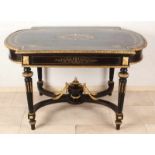 French Napoleon III bowl table with gilded bronze ornaments and large drawer. 19th century. Slight