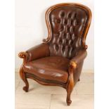 Brown leather baroque style faux leather with copper nails. 20th century. Dimensions: 112 x 77 x 84