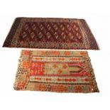 Two times old Persian Kelim. (1) Red-blue-cream et cetera. In good condition.  (2) Orange-cream-