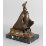 Art Deco-style bronze ace-goat on black marble basement. 21st century. Signed Altorf. Dimension: 32