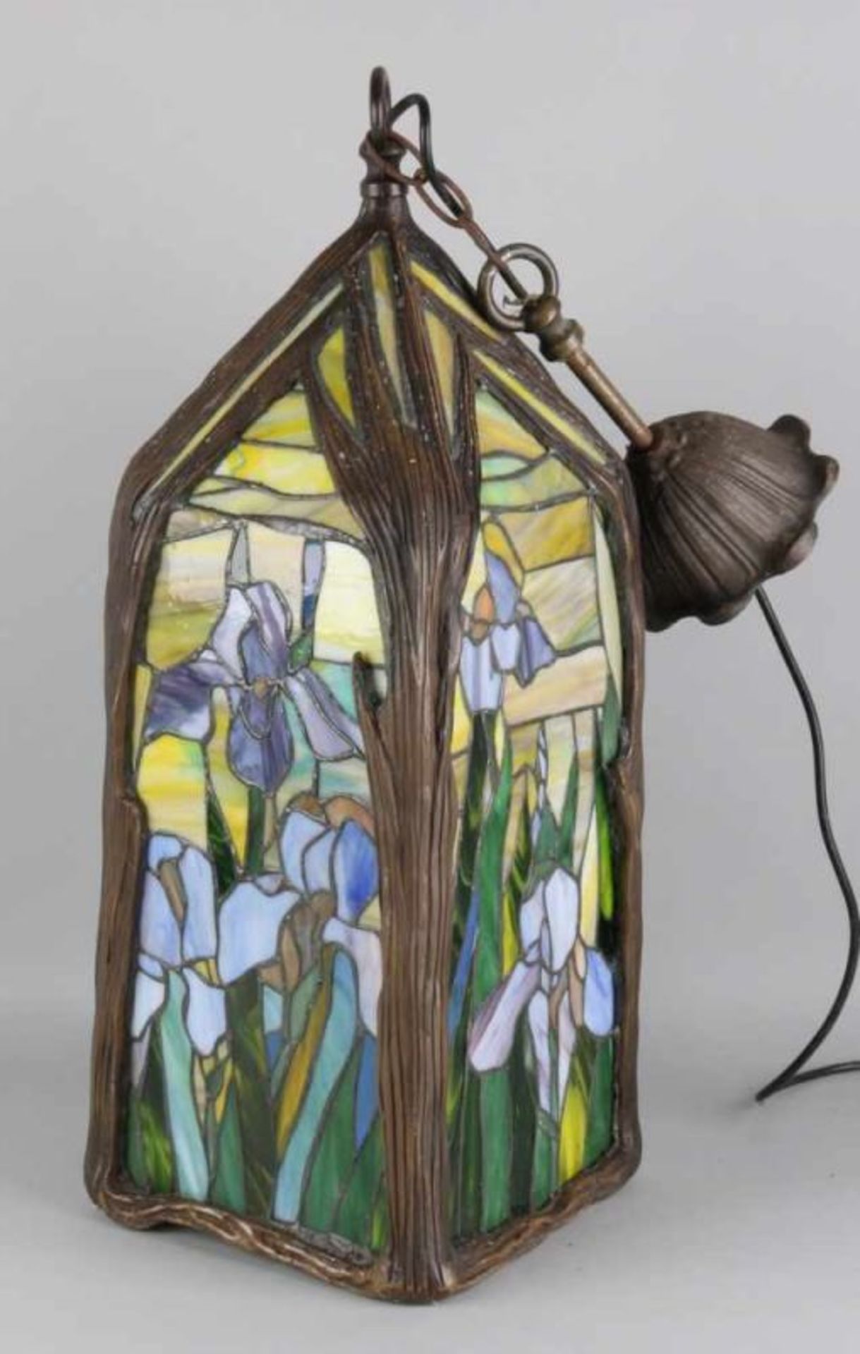 Beautiful Art Nouveau-style stained glass halo with floral decors. 20th century. Dimensions: 65 x