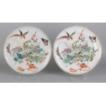 Two very rare Chinese porcelain decorative plates with gold façades, butterflies, insects,