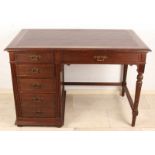 Antique German Oak Wood Gründerzeit writing desk with six drawers. About 1900. Recently