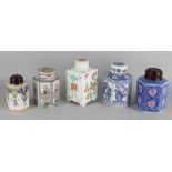 Five old / ancient Chinese porcelain tea cubes (once Makkums). 20th century. Size: 13 - 17 cm. In