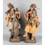 Two big antique gypsy figures. Around: 1900. Wooden bend broken, end violin glued. Size: 66 - 67