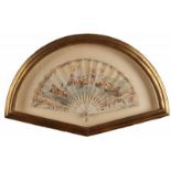 Italian fan in list, 18th century. Hand painted, watercolor with mermaids and angels show, with