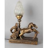 Decorative lamp with Roman chariot. Second half 20th century. Made of composite. Dimension: 42 cm.