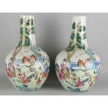 Two ancient / antique chinese porcelain vases with figures, landscape and gold decor. First half