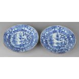Two beautiful antique Chinese porcelain plates with rooster in garden and coulissen decor. 17th -