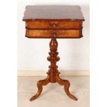 German antique root nuts sewing table, Louis Philippe around 1870 with beautiful intarsia inside