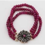 Bracelet of ruby ​​beads with GG 585/000 closure. Three-row bracelet of faceted ruby ​​beads, ø