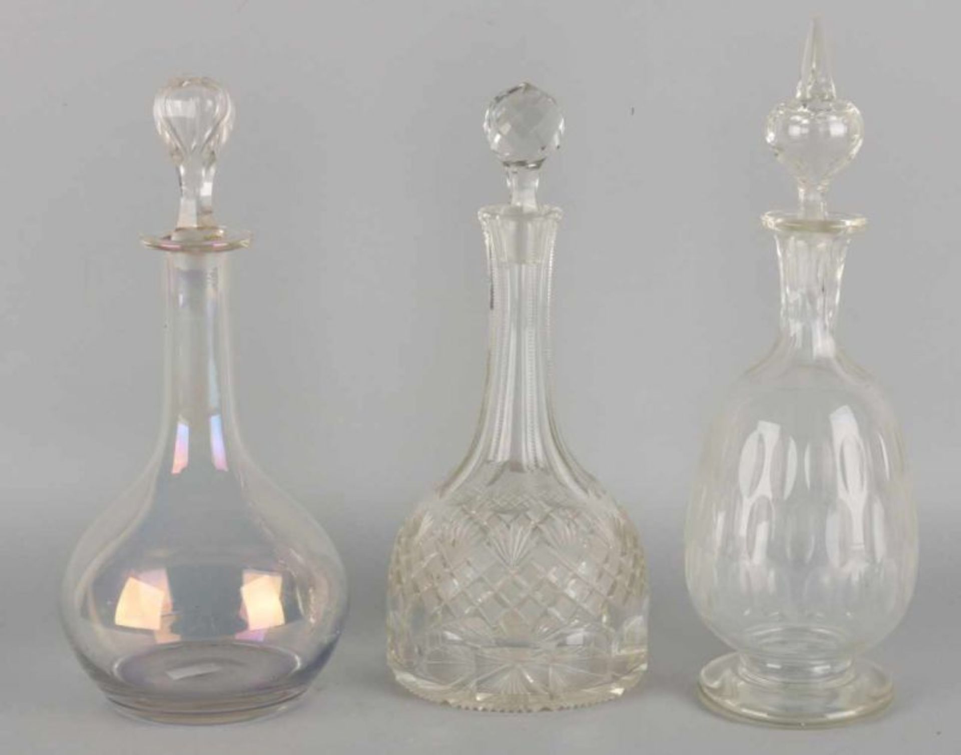 Three antique crystal / glass carafe. One-time fan crystal, one-time almond sharpener and once