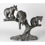 Large ancient bronze sculpture with bears. By Anton Büschelberger. Beautiful patina. Dimensions: