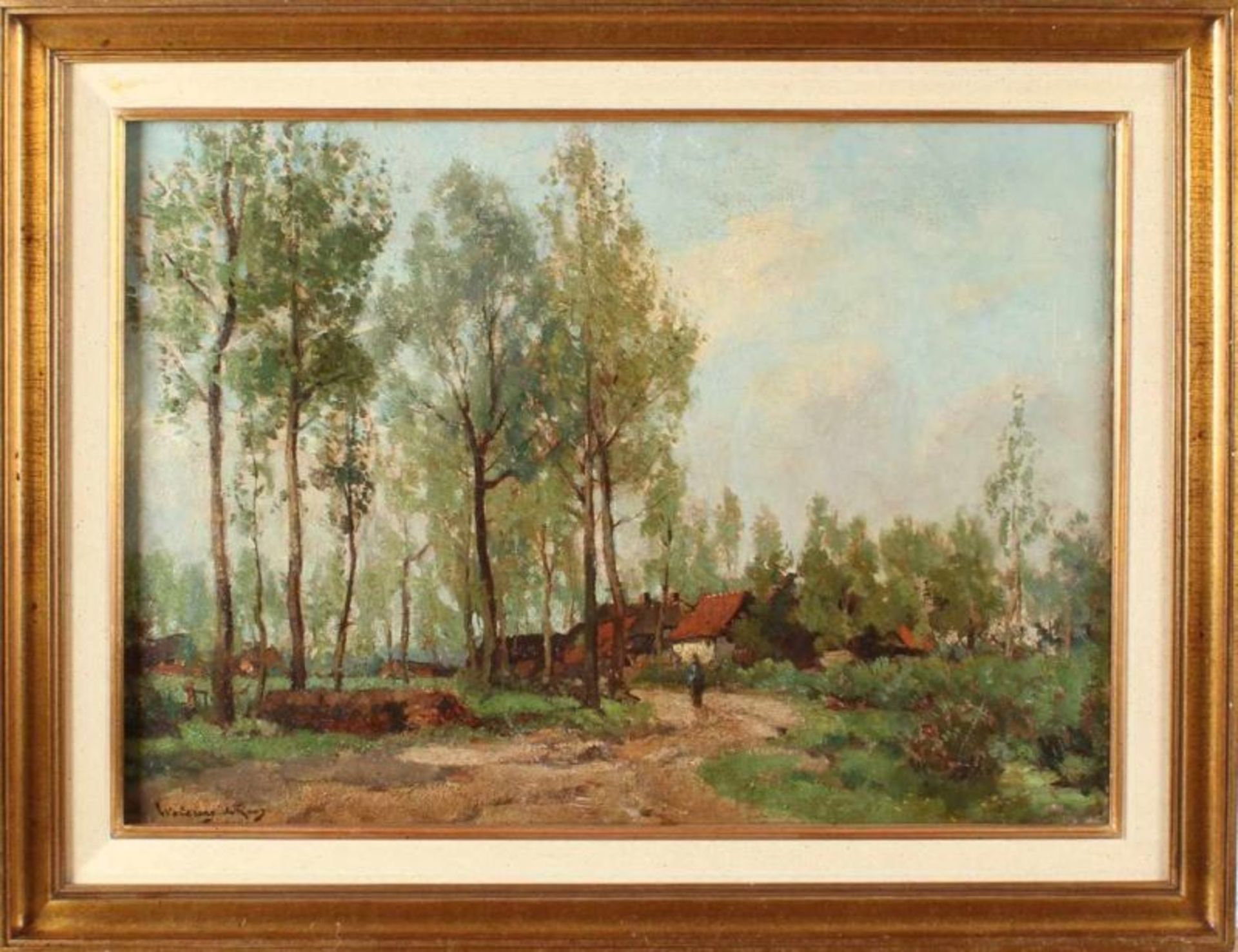 Landscape with farm and hikers. Wetering de Rooy 1877-1972. Oil paint on linen. Size: 55x39.Good