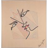 Jean Cocteau, 1889-1963. 'Two faces'. Published by Art Foulard. Lithography on silk. Dimensions: 85