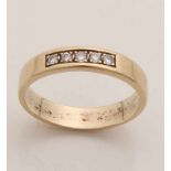 Yellow gold ring, 585/000, with diamonds. Straight ring from rectangular tube occupied with 5