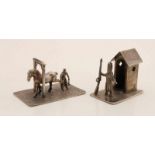 Two silver miniatures, 835/000, A guard with wardrobe placed on a silver base plate, MT .: