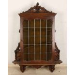 Large antique oak wooden Rococco-stained-glass window with stained glass. Around: 1900. Dimensions: