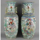 Two large Chinese porcelain vases with Chinese figures in heaven, fruit and floral decors et